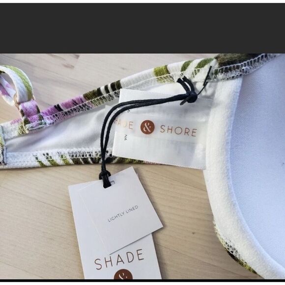 Shade & Shore 32B Bikini Top White Purple Green Floral Tropical Swim Underwire - Picture 8 of 12